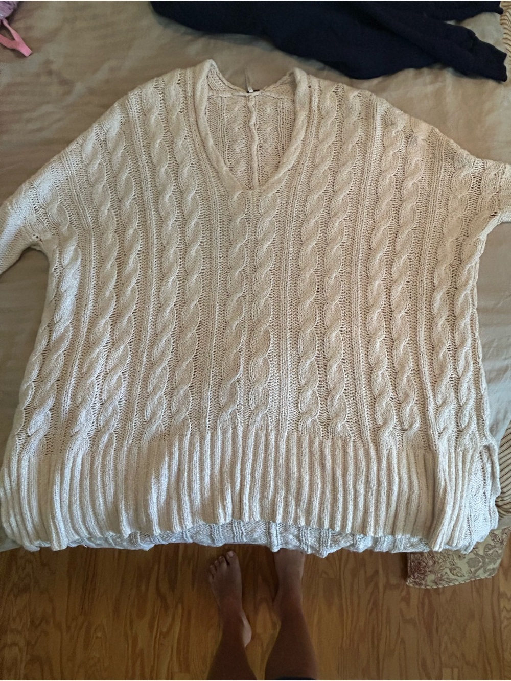 Free People Cream Cable-Knit Oversized Sweater